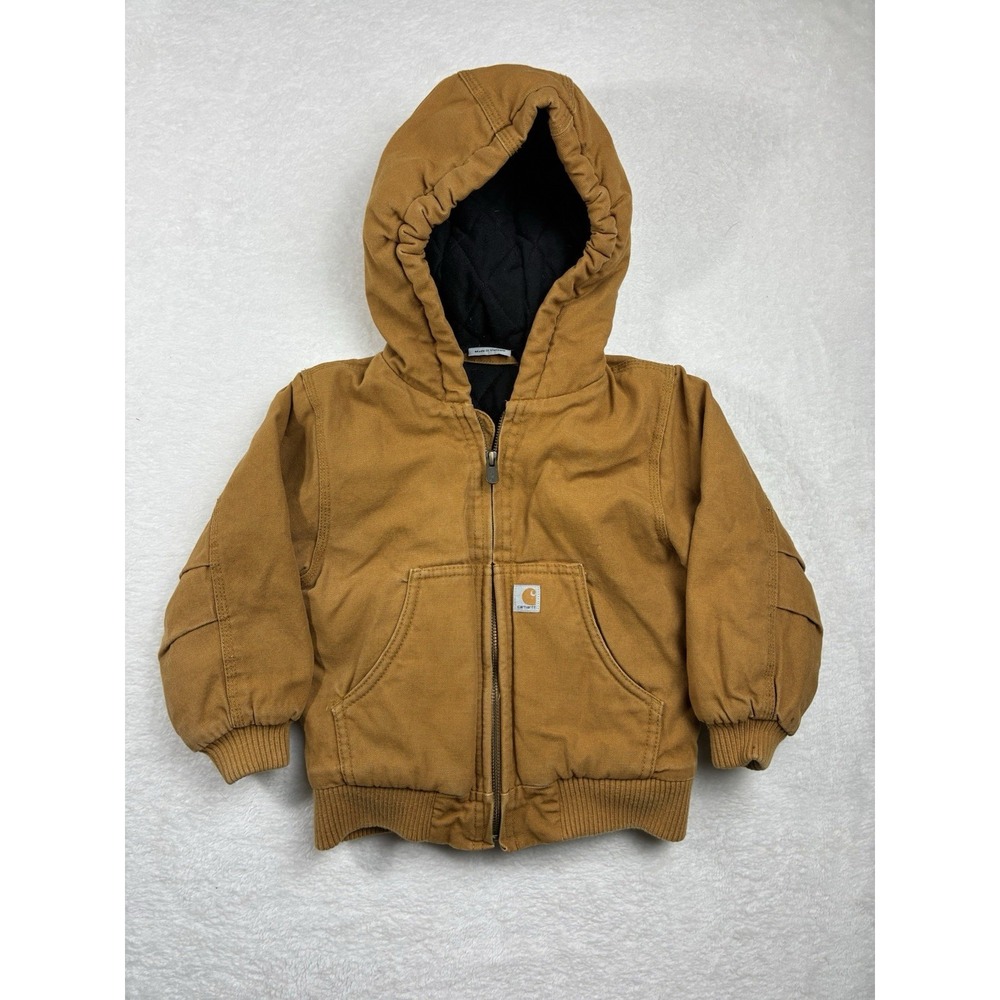 Carhartt Jacket Boys Toddler Kids 3T Brown Duck Full Zip Hoodie Coat